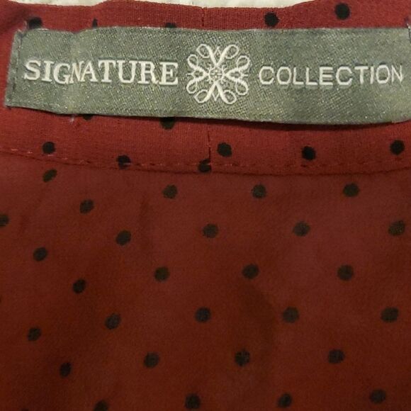 Signature Collection womens 2X red & black polka dot sheer button down b… - Picture 3 of 8